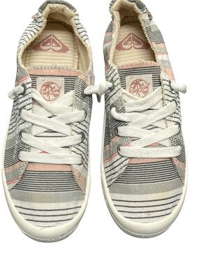 Roxy Bayshore Sneakers Size 6 Women’s Gray White Peach Striped Canvas Shoes